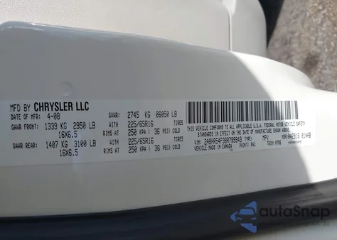 2008 Chrysler Town & Country Touring z USA, uszkodzony, nr VIN 2A8HR54P38R799943